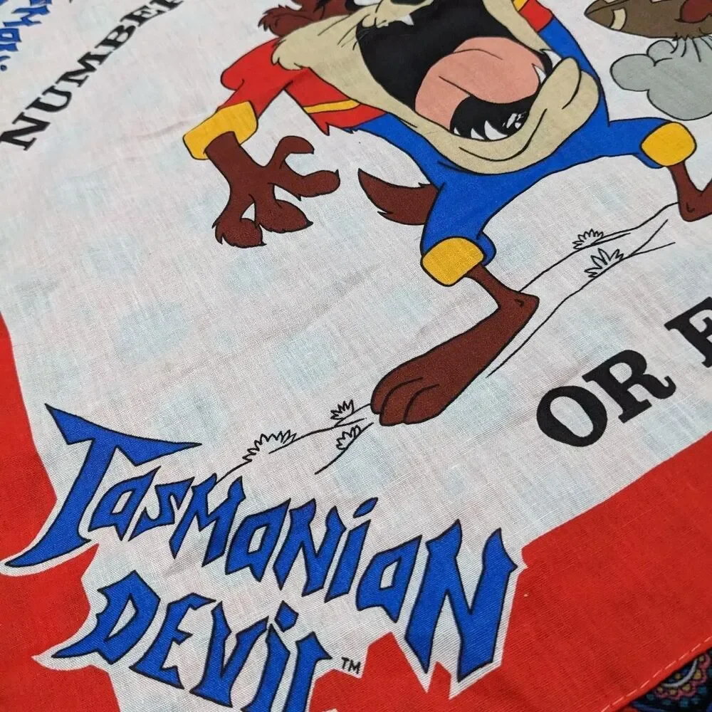 Vintage 80s Looney Tunes Tasmanian Devil College Football Bandana Collectable